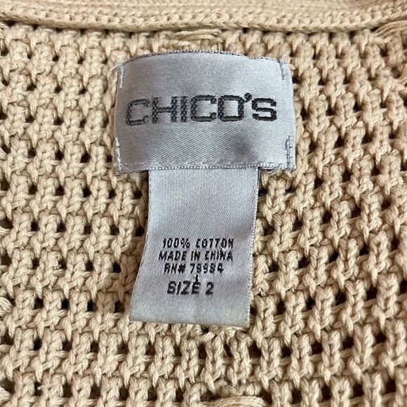 Vintage 1990s Chico's Gold Crochet Mesh Midi Dress Size Medium Boho 100% Cotton - Picture 12 of 13